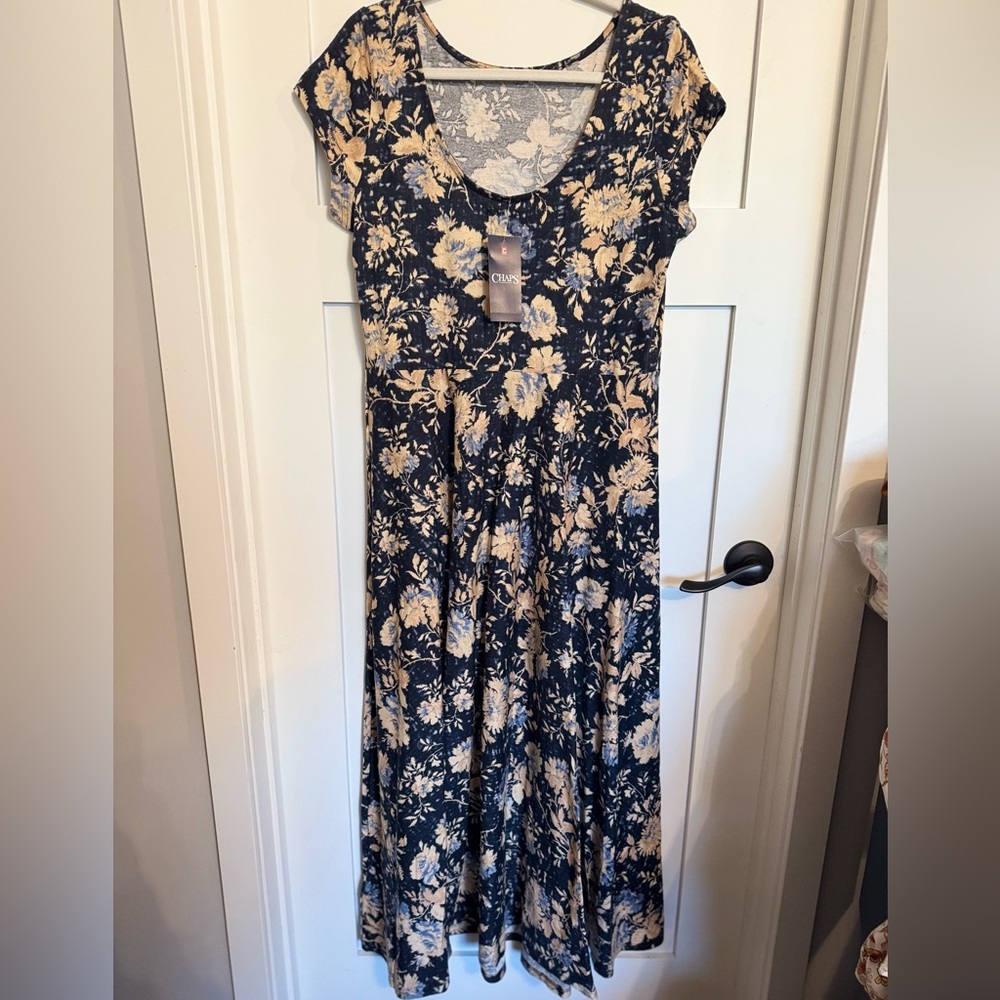 Chaps Navy Blue Maxi Dress with Cream Floral Print - Picture 2 of 2